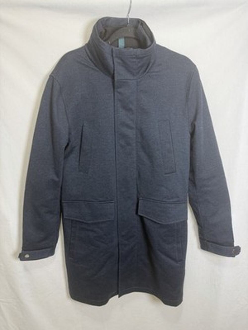 Zara Man Gray Blue Quilted Utility Lined Car Coat Sz S Stadium Zip Hood Pockets